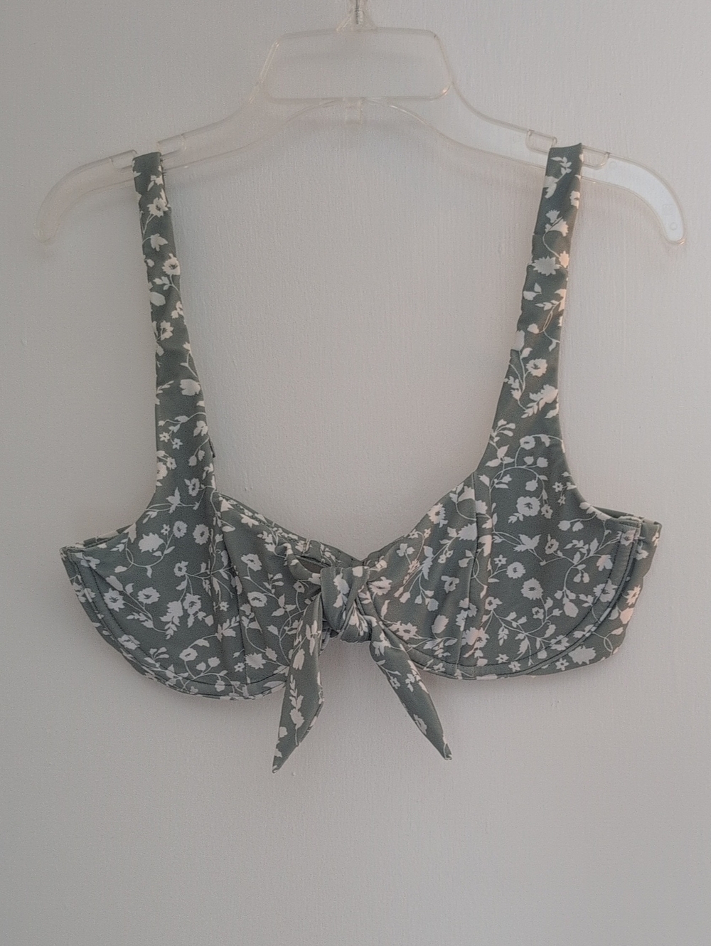 Abercrombie & Fitch Sage Green Floral Tie-Front Bikini Top